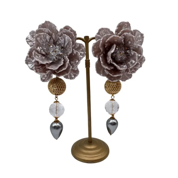 Pendientes Princesa Flor Gris Perla