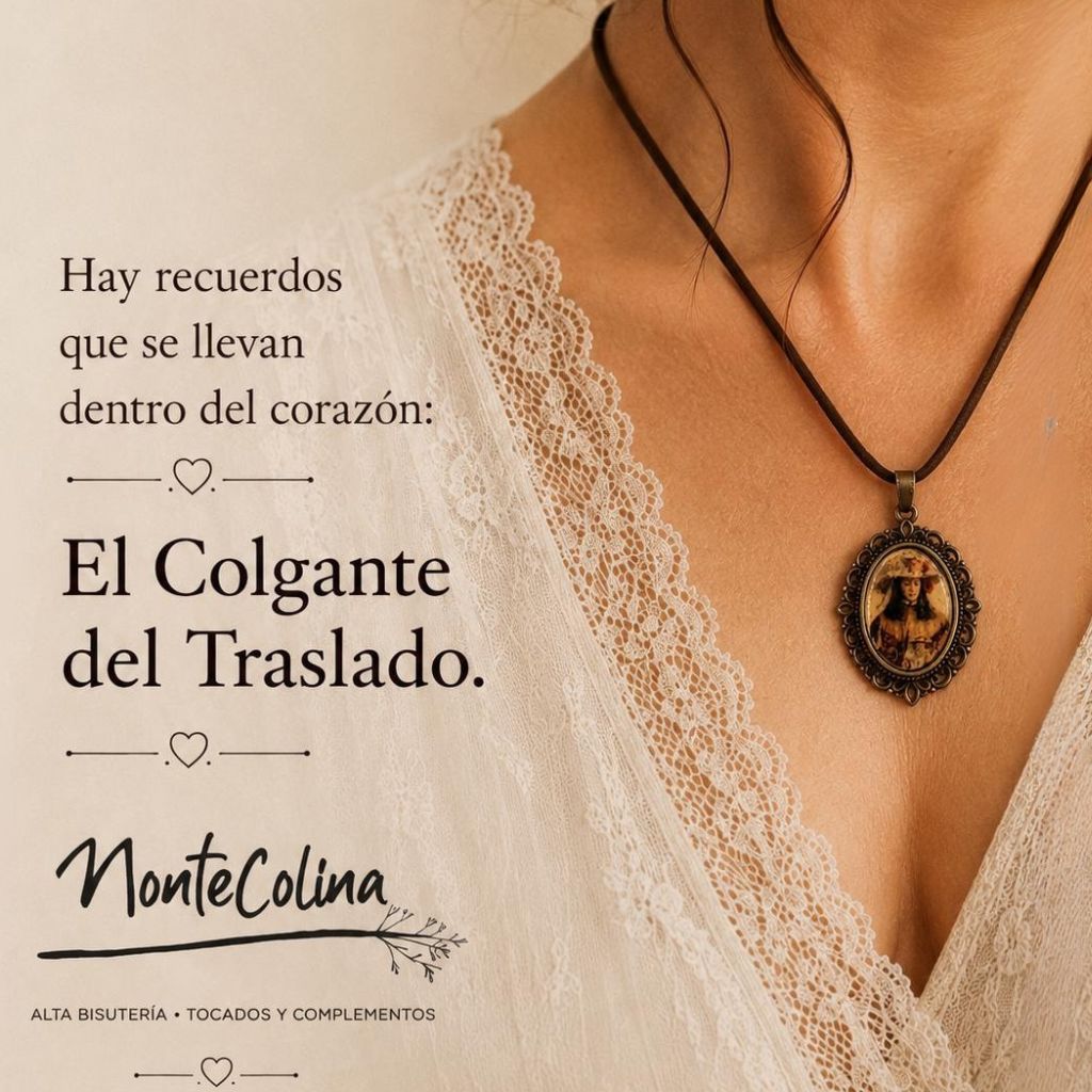 Colgante del Traslado de la Virgen del Rocío de Pastora con cordón marrón